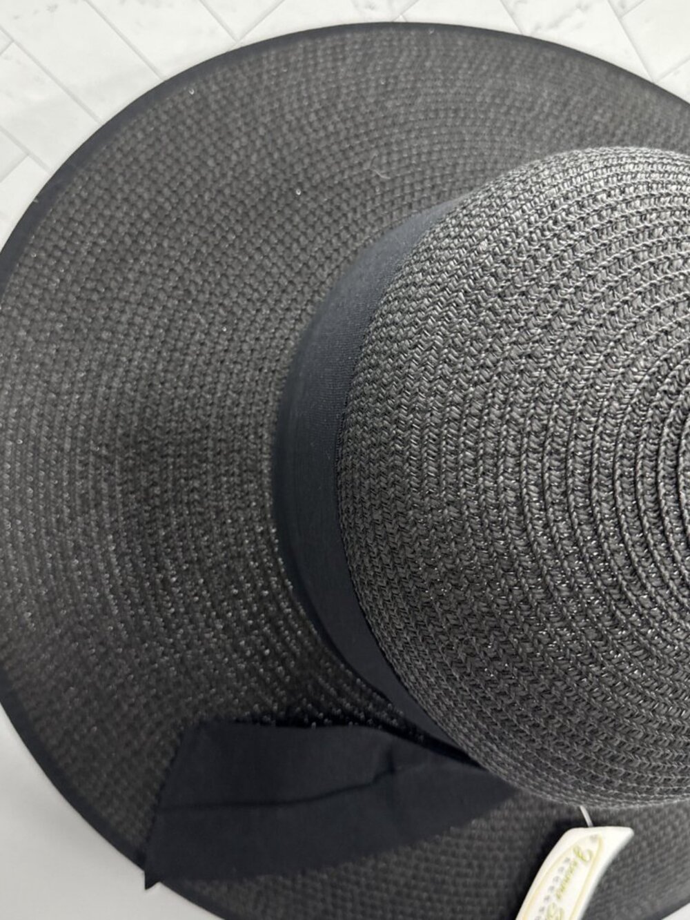 NWT Jeanne Simmons Women's Summer Straw Woven Wide Brim Beach Hat Black Bow Cute - Picture 4 of 16